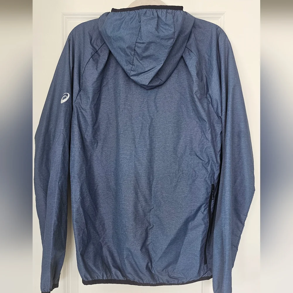 ASICS Blue Lightweight Hooded Windbreaker Jacket Size Small